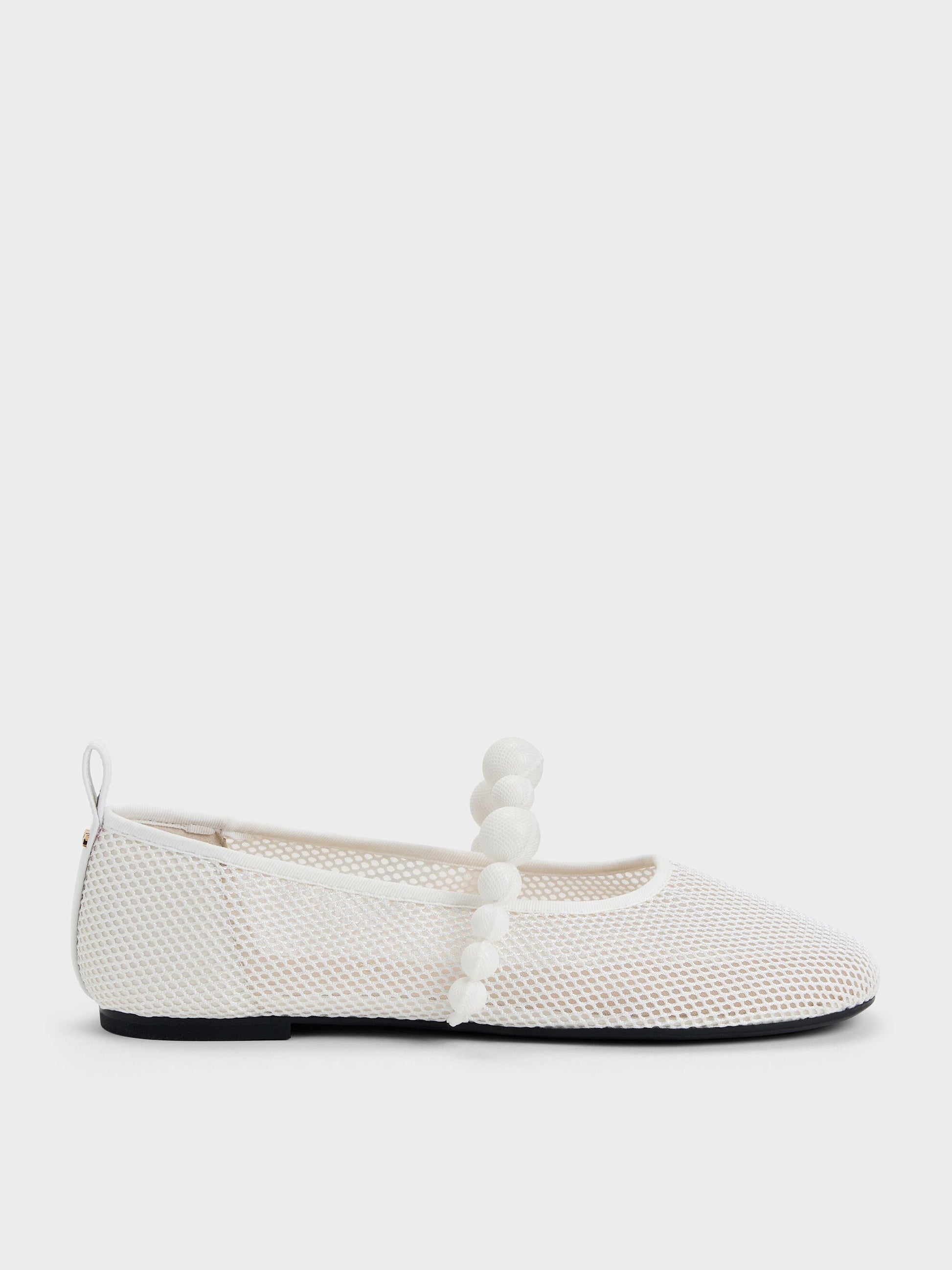 Leather Mesh Beaded Mary Jane Flats - Chalk | CHARLES & KEITH