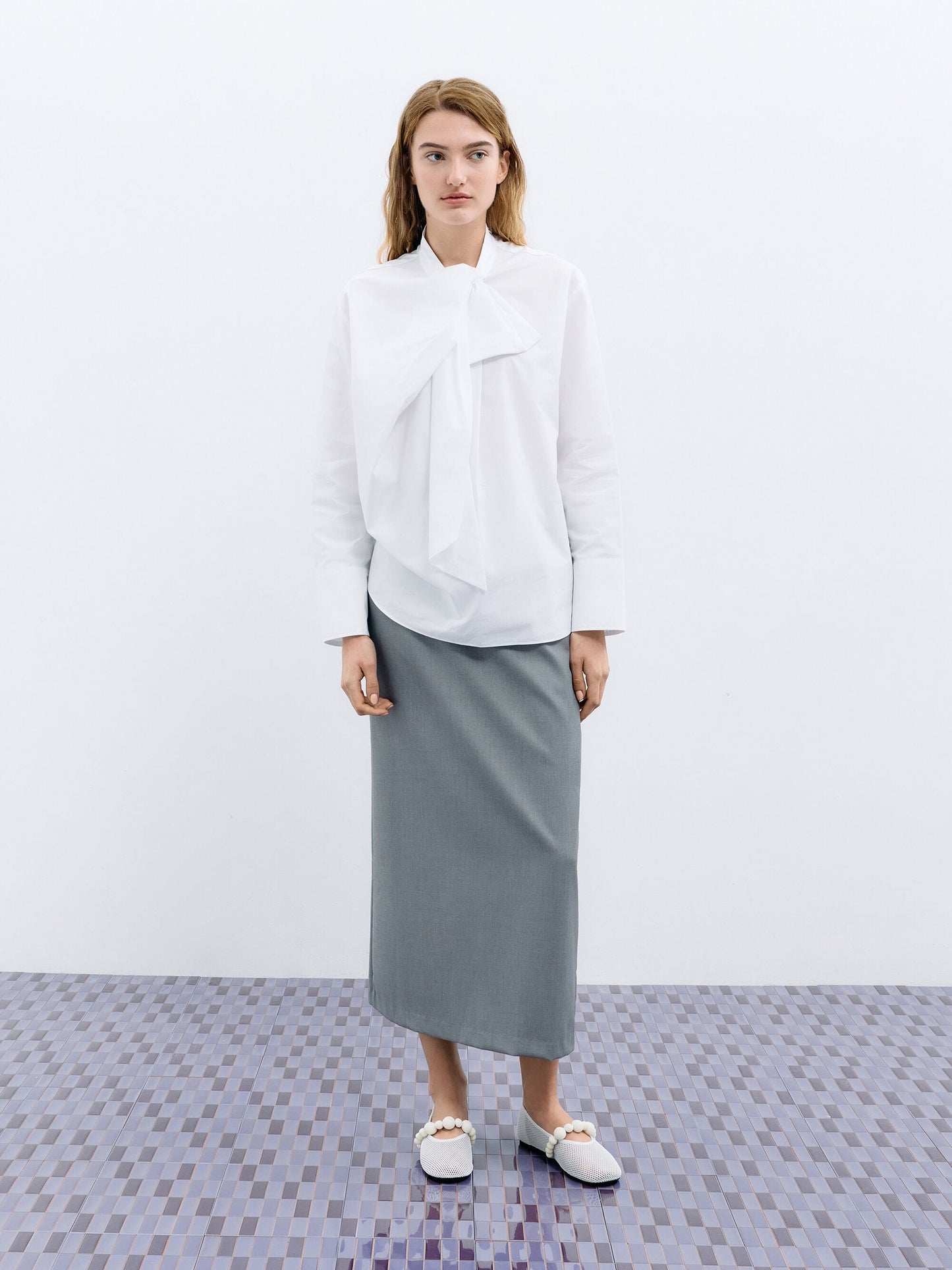 Leather Mesh Beaded Mary Jane Flats - Chalk | CHARLES & KEITH