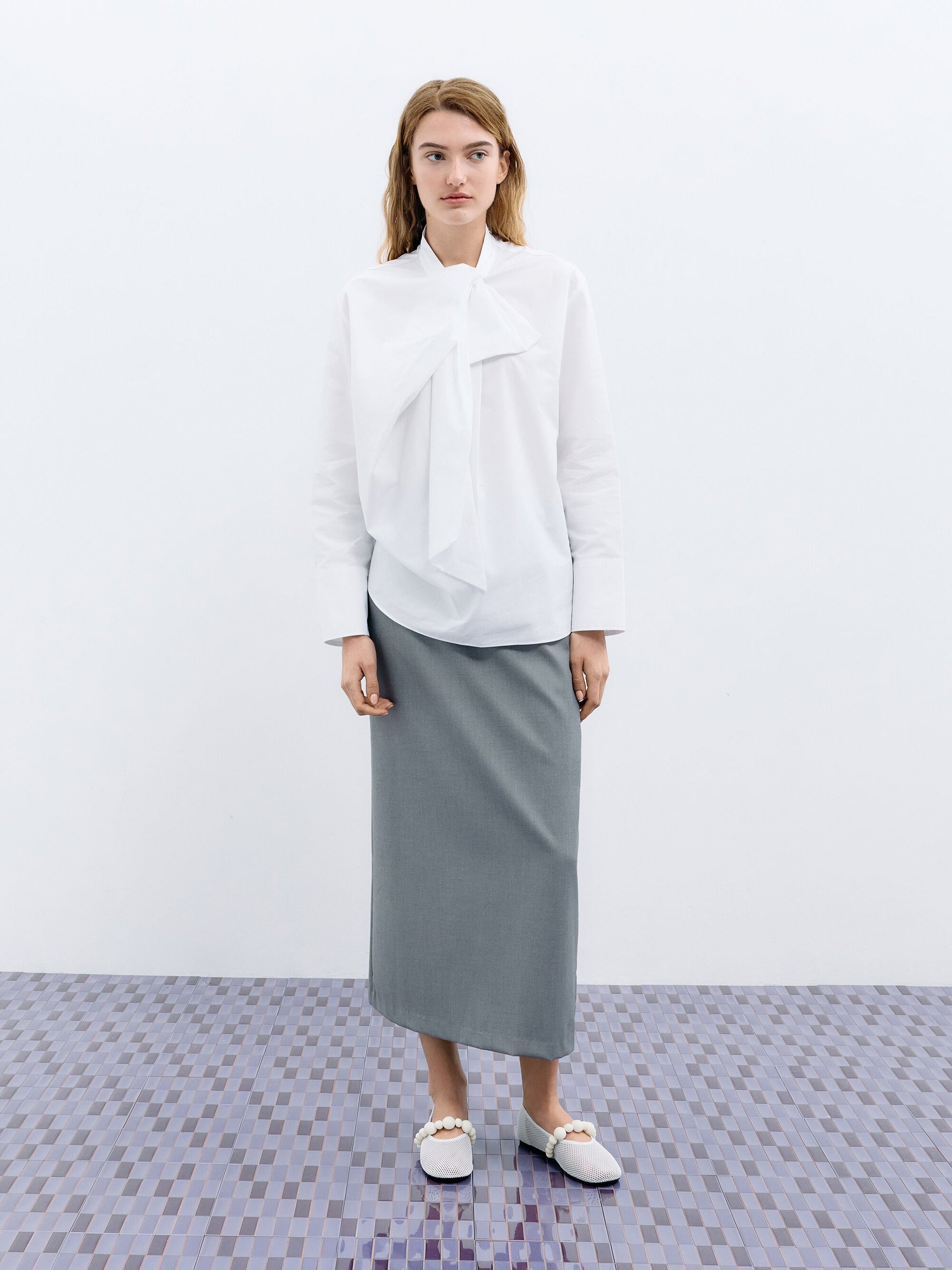 Leather Mesh Beaded Mary Jane Flats - Chalk | CHARLES & KEITH