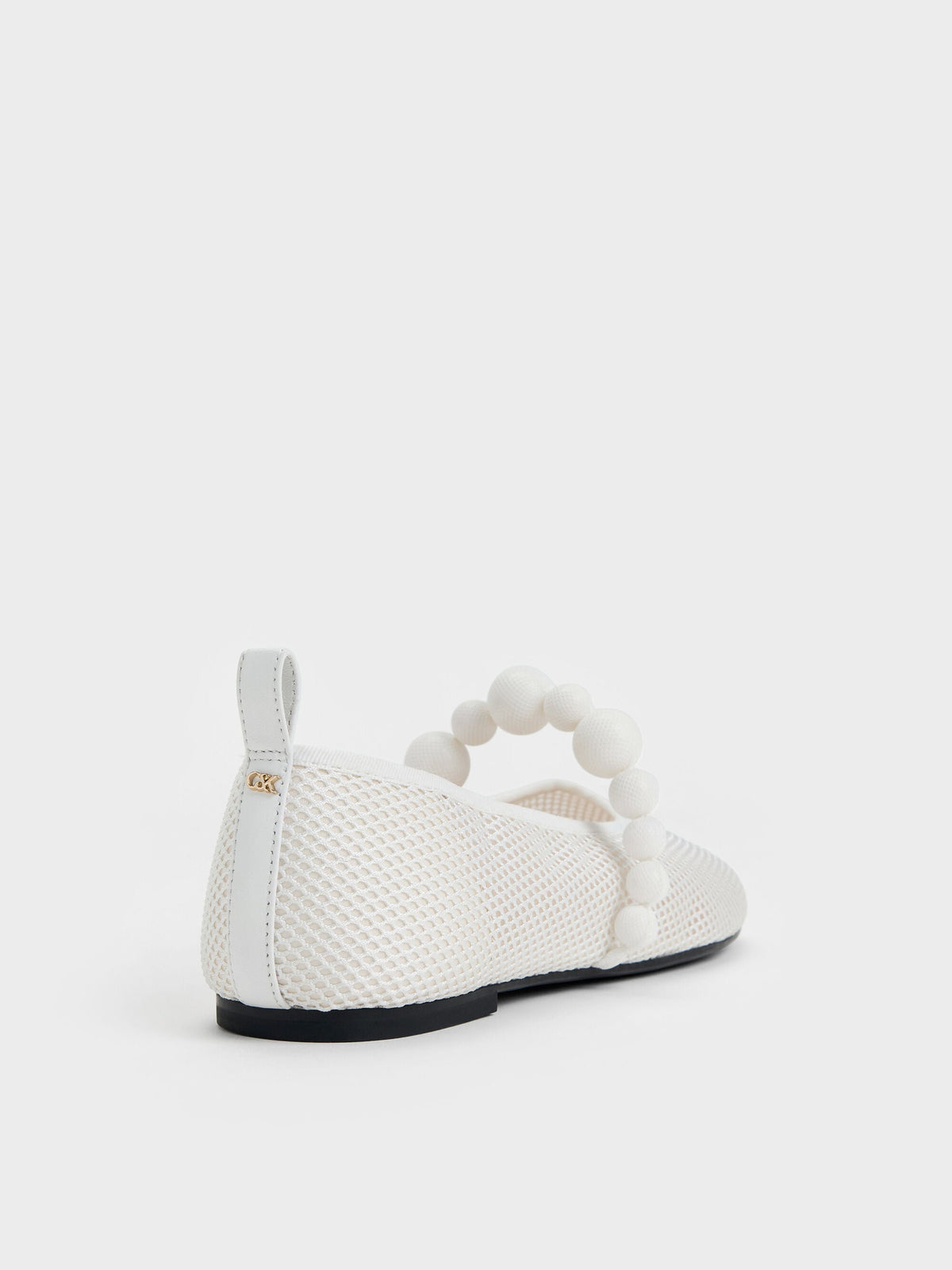 Leather Mesh Beaded Mary Jane Flats - Chalk | CHARLES & KEITH