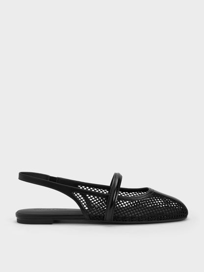 Ellory Mesh Slingback Mary Jane Flats - Black Textured | CHARLES & KEITH