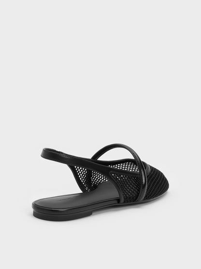 Ellory Mesh Slingback Mary Jane Flats - Black Textured | CHARLES & KEITH