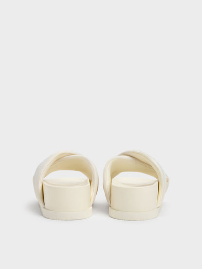 Satin Embroidered-Flower Crossover Sandals - Chalk | CHARLES & KEITH