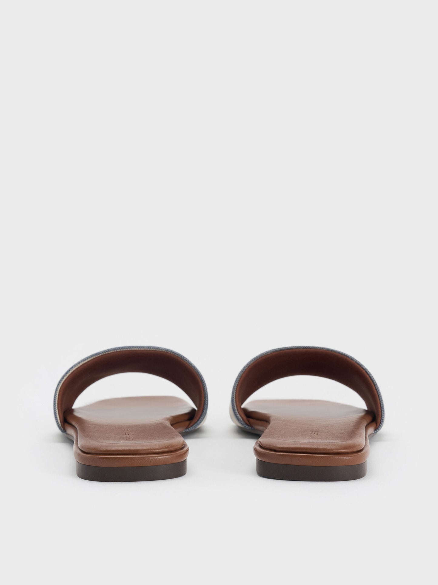 Striped Square-Toe Slide Sandals - Dark Blue | CHARLES & KEITH