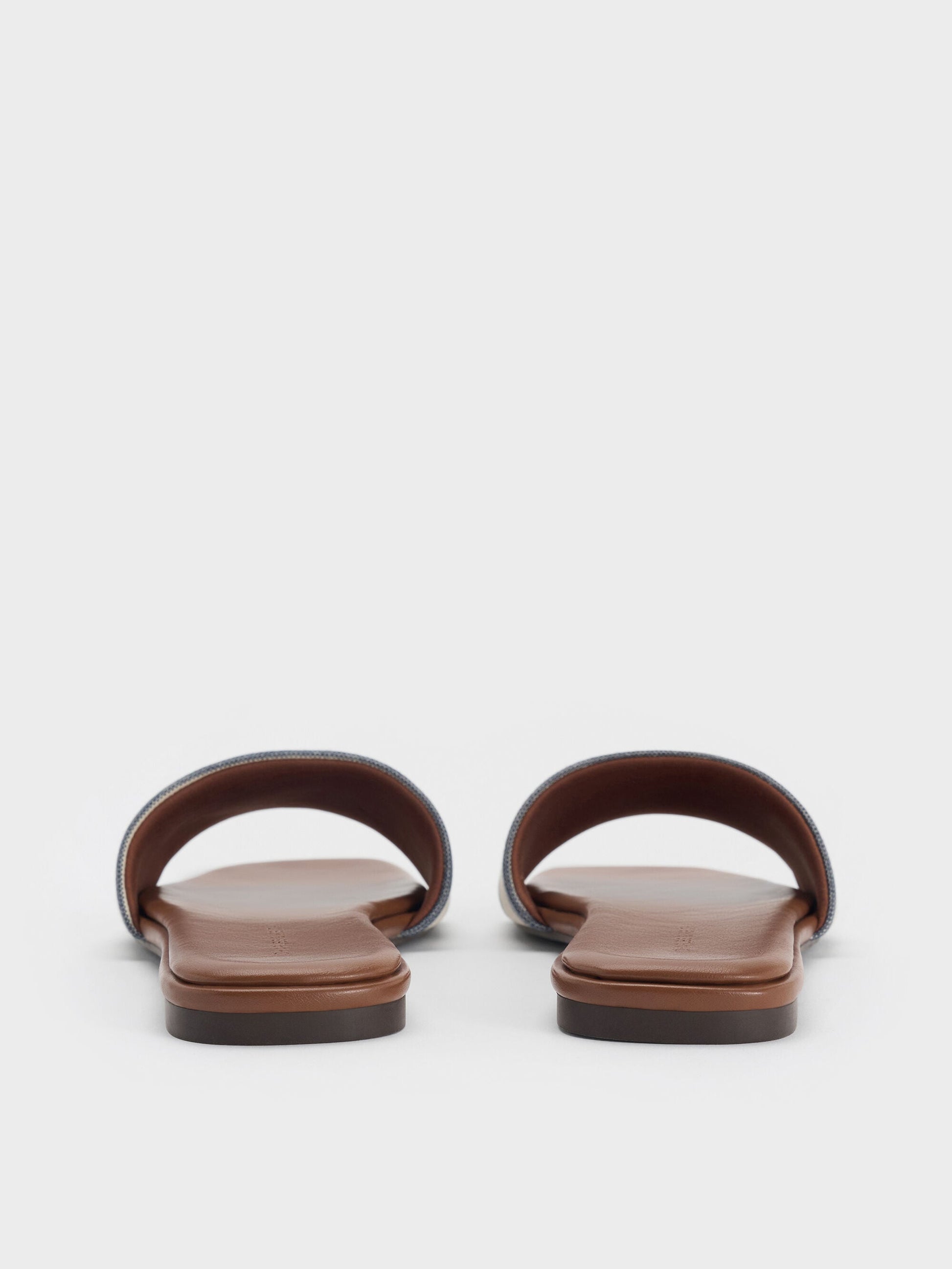 Striped Square-Toe Slide Sandals - Dark Blue | CHARLES & KEITH