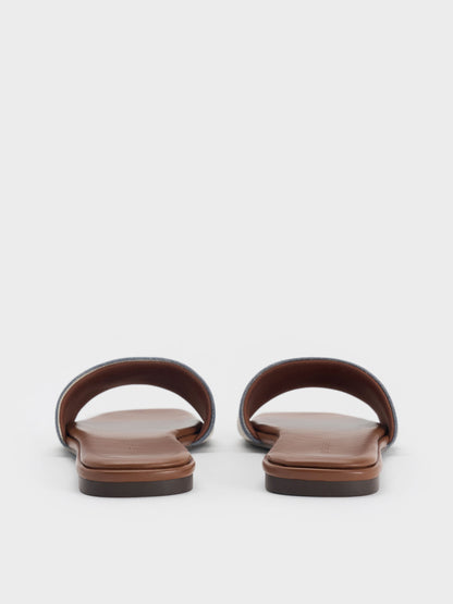 Striped Square-Toe Slide Sandals - Dark Blue | CHARLES & KEITH