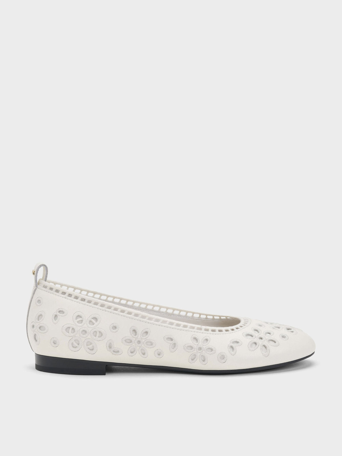 Leather Embroidered Ballet Flats - White | CHARLES & KEITH