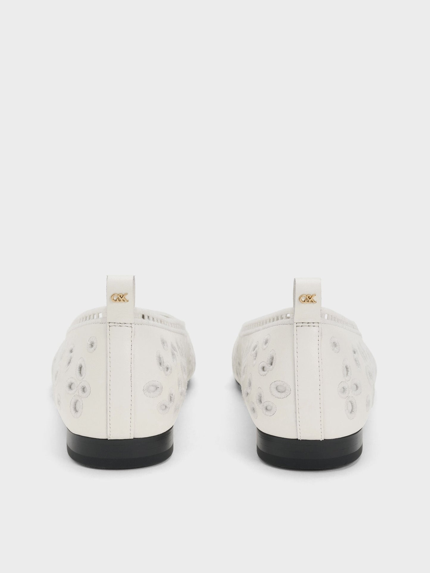 Leather Embroidered Ballet Flats - White | CHARLES & KEITH