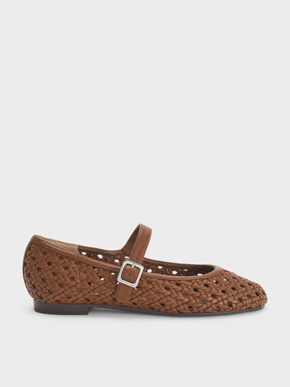 Woven Mary Jane Flats - Brown | CHARLES & KEITH