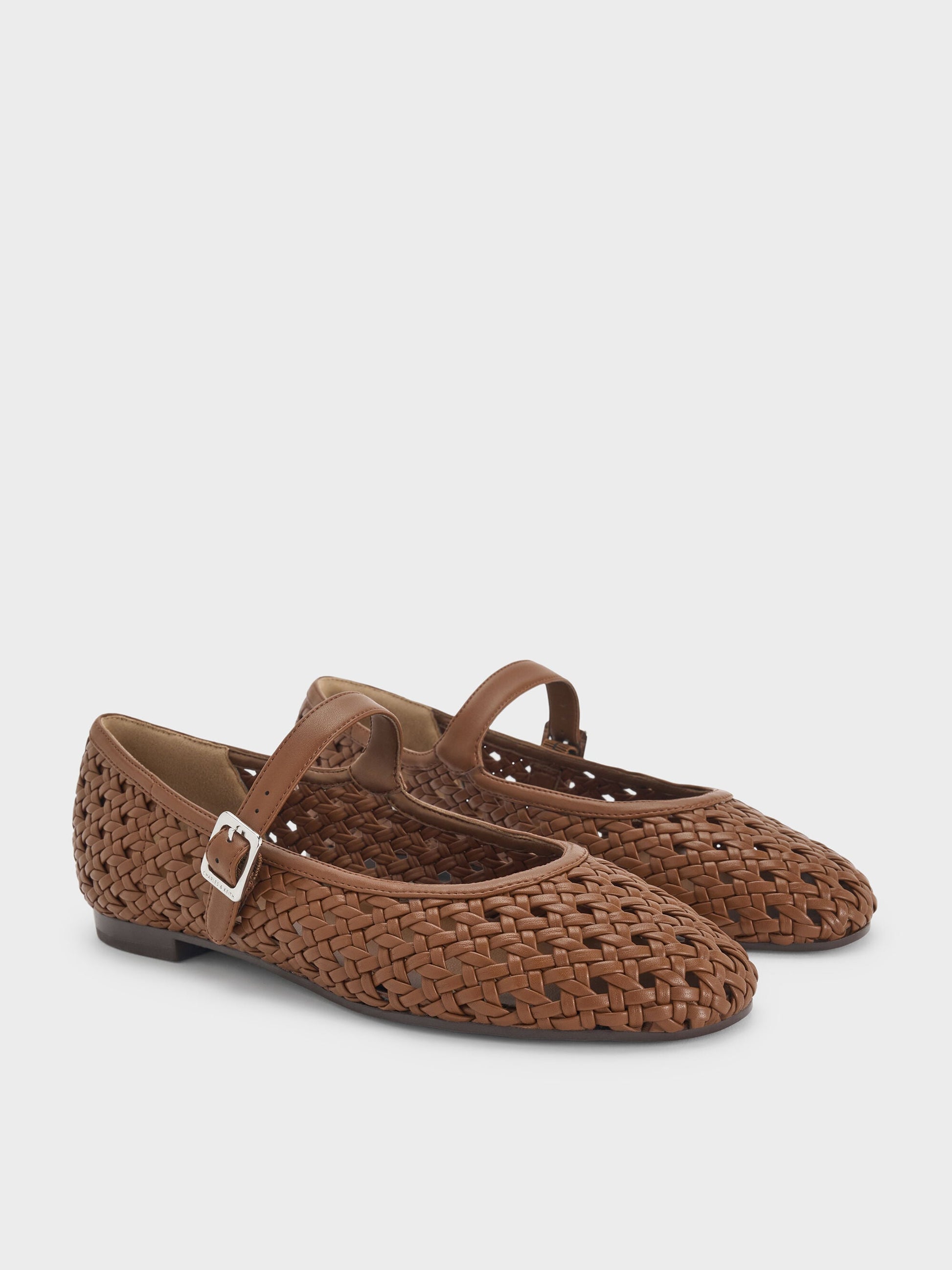 Woven Mary Jane Flats - Brown | CHARLES & KEITH