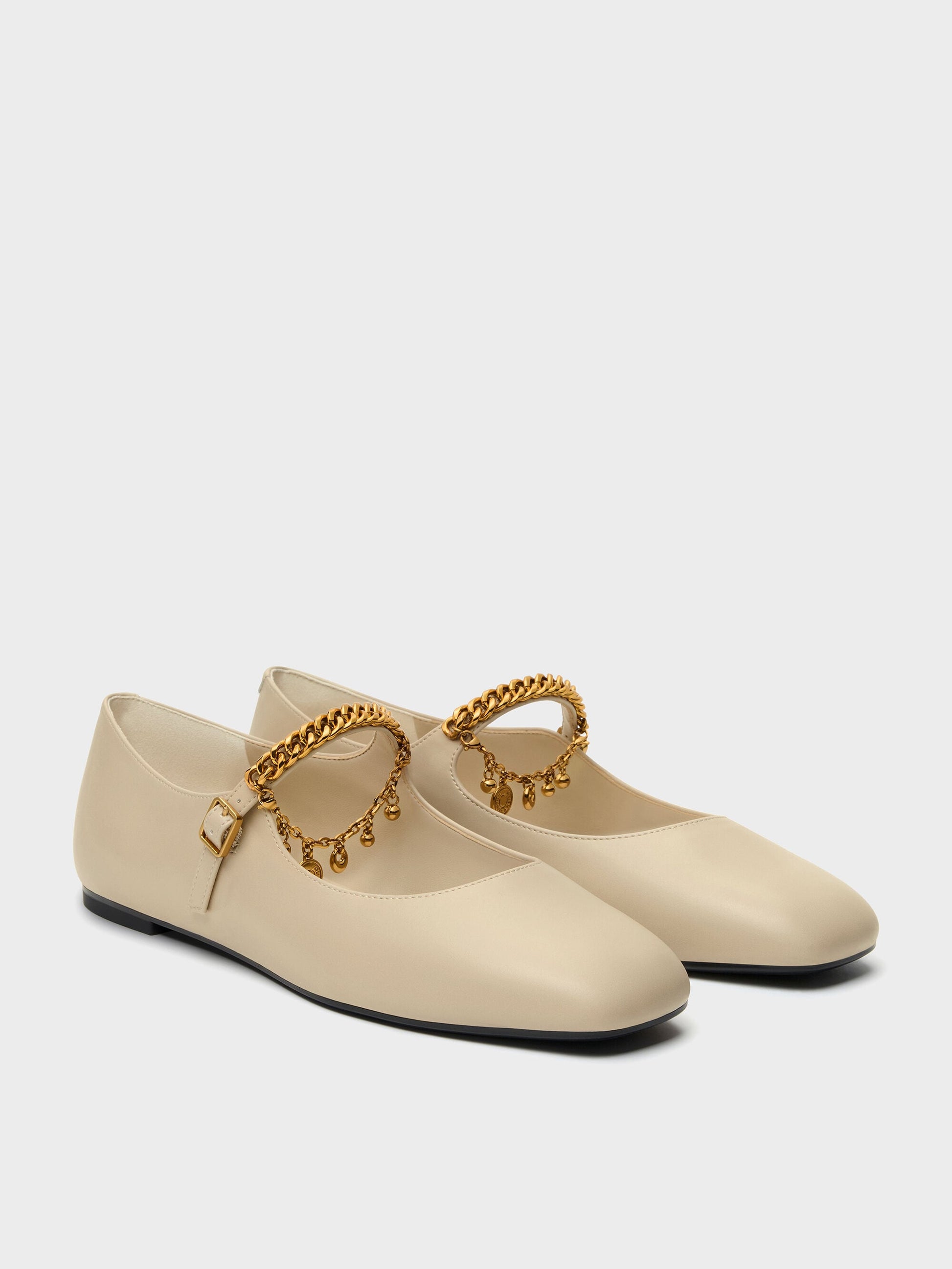 Double-Chain Charm Mary Jane Flats - Chalk | CHARLES & KEITH