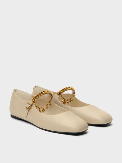 Double-Chain Charm Mary Jane Flats - Chalk | CHARLES & KEITH