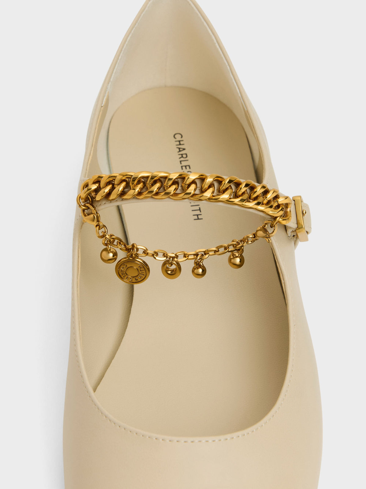 Double-Chain Charm Mary Jane Flats - Chalk | CHARLES & KEITH
