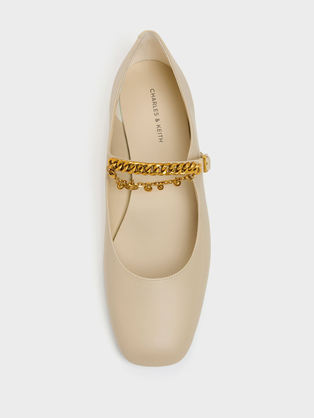 Double-Chain Charm Mary Jane Flats - Chalk | CHARLES & KEITH