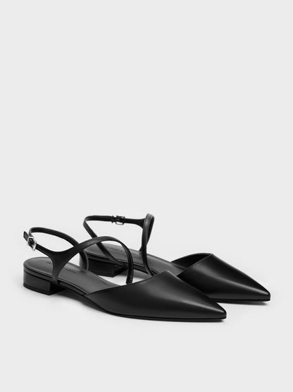 Cordelia Pointed Slingback Flats - Black | CHARLES & KEITH