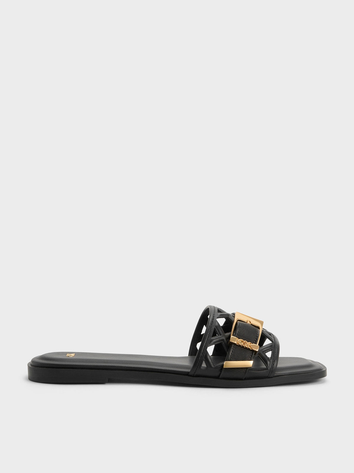 Whitney Leather Cut-Out Slide Sandals - Black | CHARLES & KEITH