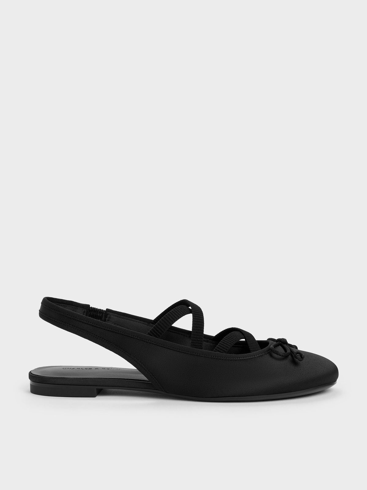 Satin Crossover Slingback Ballet Flats - Black Textured | CHARLES & KEITH