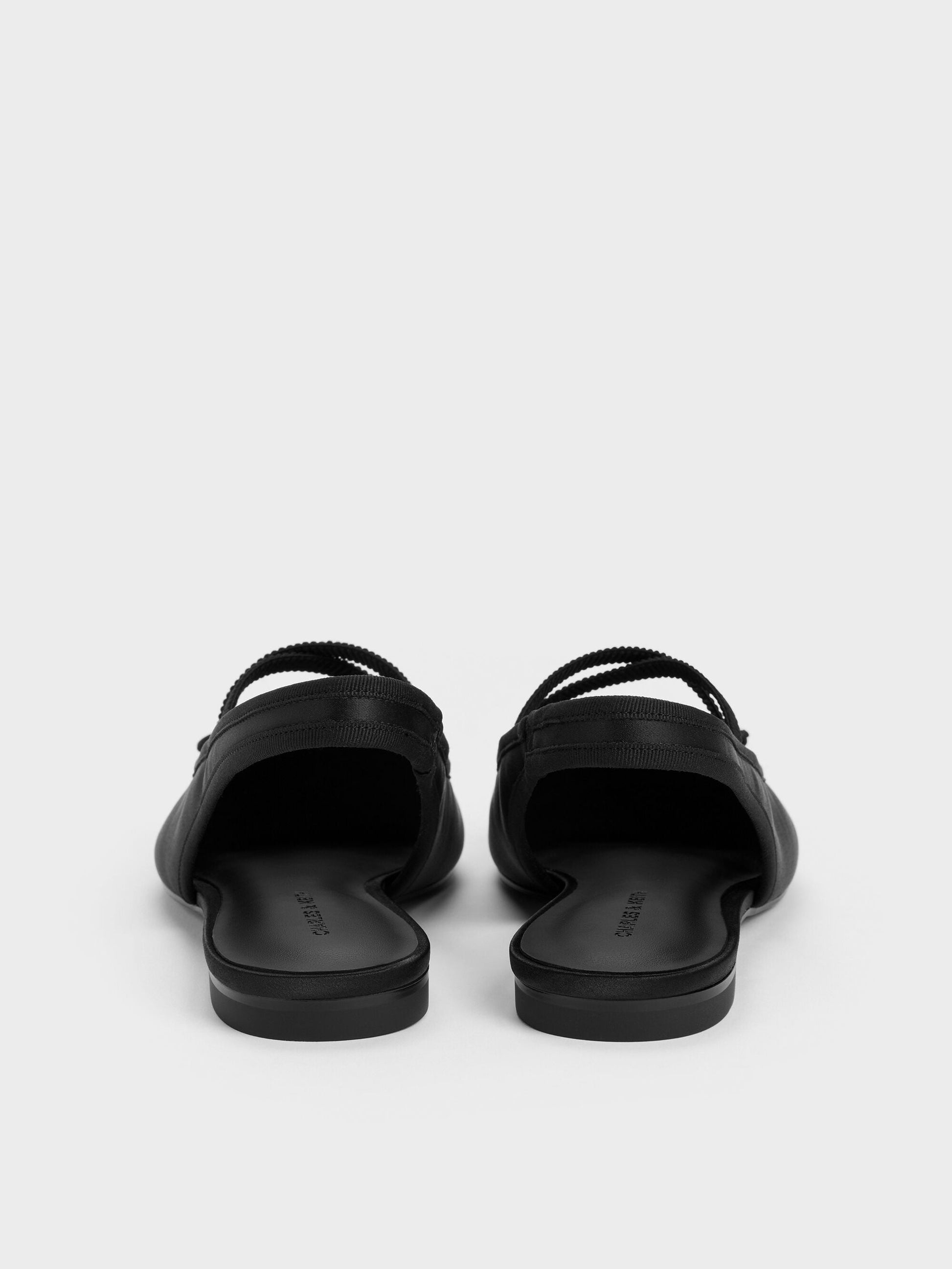 Satin Crossover Slingback Ballet Flats - Black Textured | CHARLES & KEITH