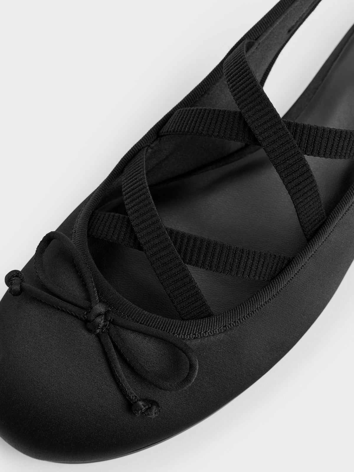 Satin Crossover Slingback Ballet Flats - Black Textured | CHARLES & KEITH