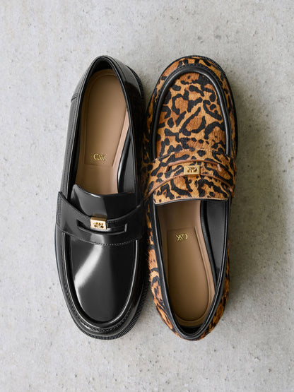 Georgina Calf Hair Leopard-Print Penny Loafers - Animal Print Brown | CHARLES & KEITH