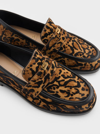 Georgina Calf Hair Leopard-Print Penny Loafers - Animal Print Brown | CHARLES & KEITH
