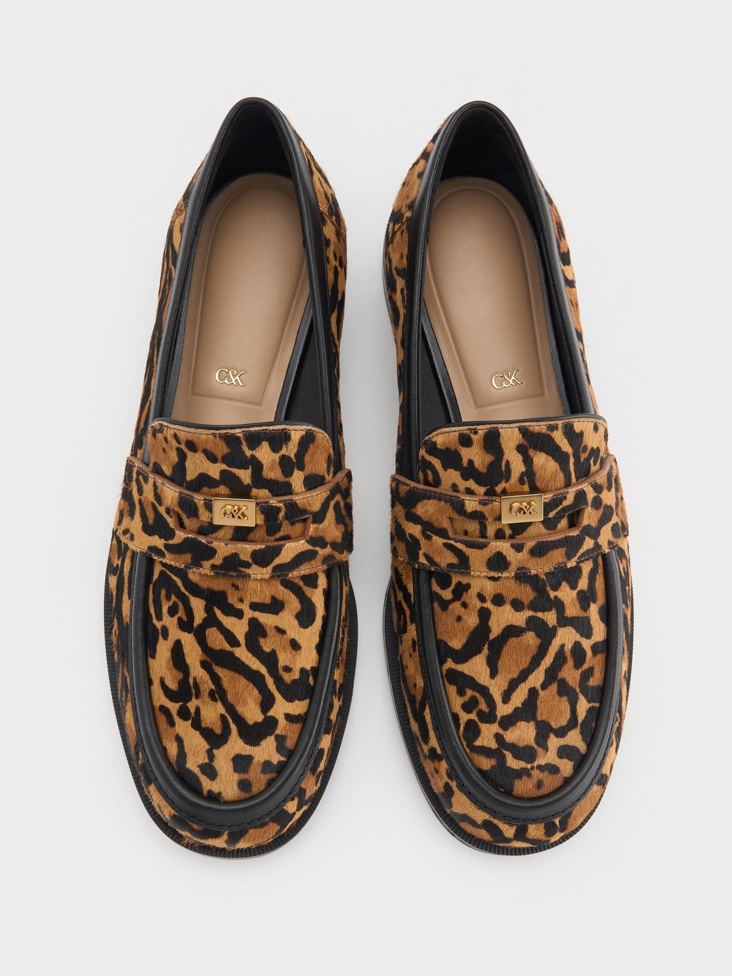 Georgina Calf Hair Leopard-Print Penny Loafers - Animal Print Brown | CHARLES & KEITH