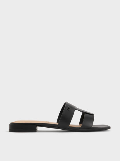 Petina Leather Slide Sandals - Black | CHARLES & KEITH
