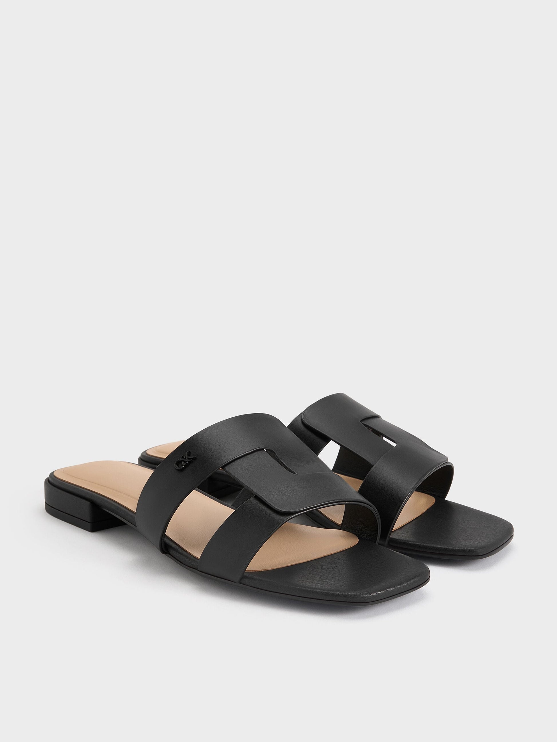 Petina Leather Slide Sandals - Black | CHARLES & KEITH