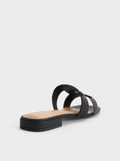 Petina Leather Slide Sandals - Black | CHARLES & KEITH