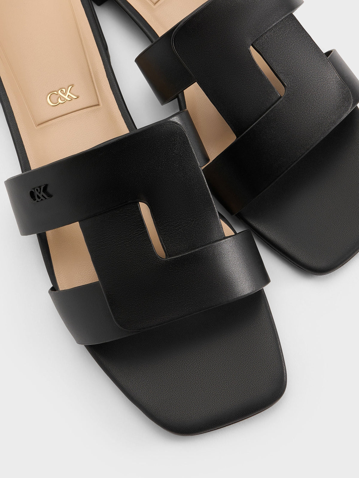 Petina Leather Slide Sandals - Black | CHARLES & KEITH