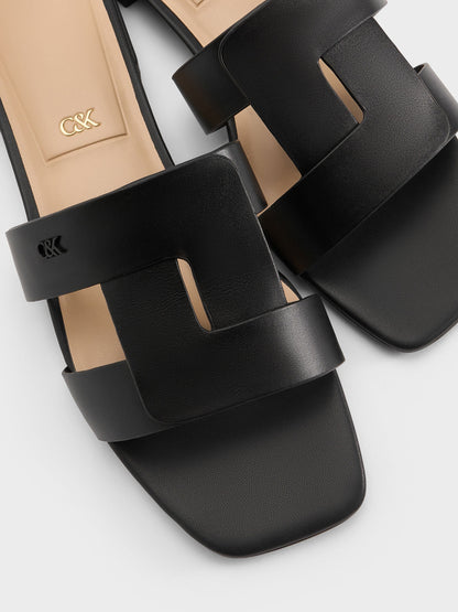 Petina Leather Slide Sandals - Black | CHARLES & KEITH