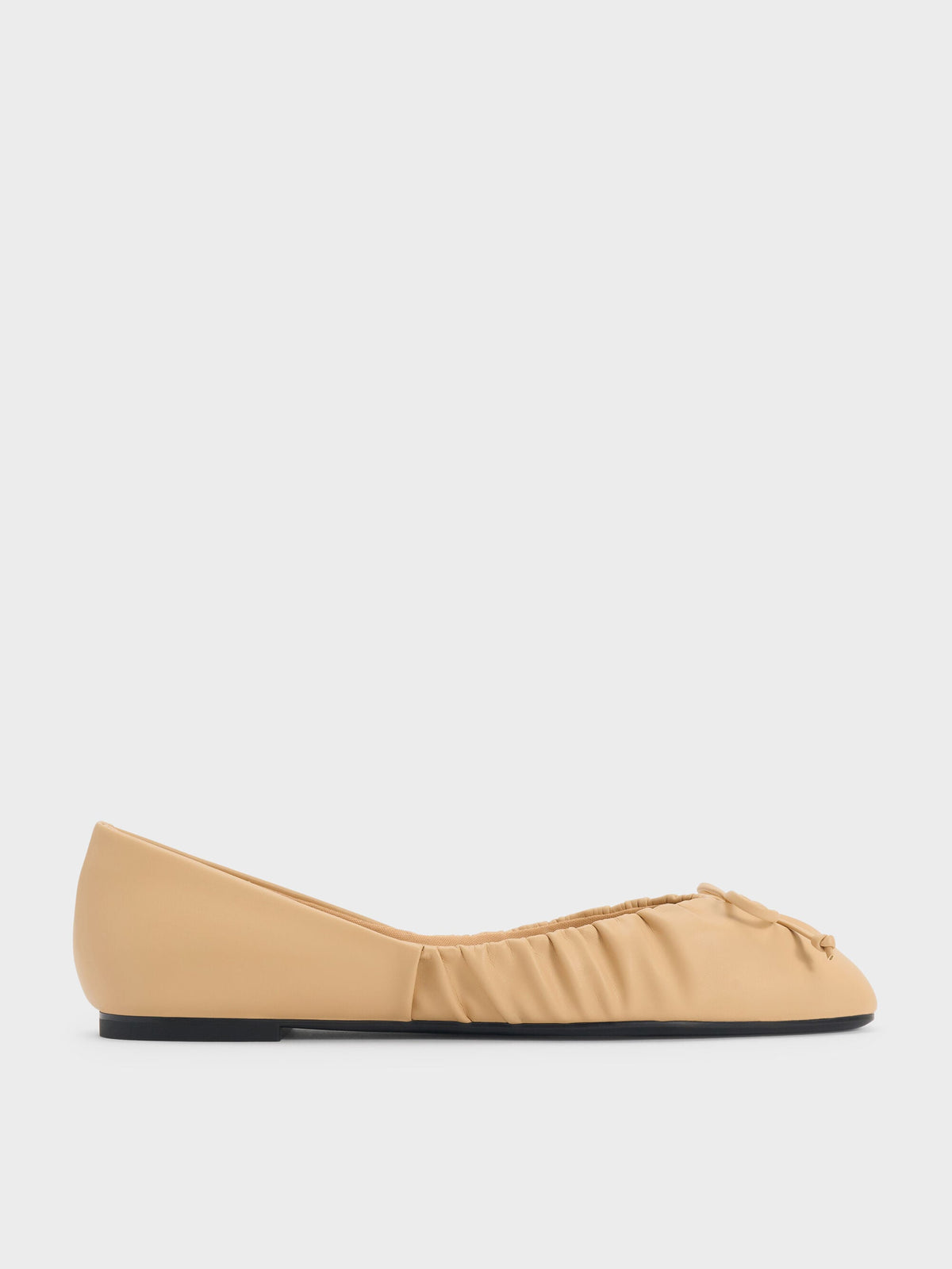 Ruched Bow Ballet Flats - Sand | CHARLES & KEITH