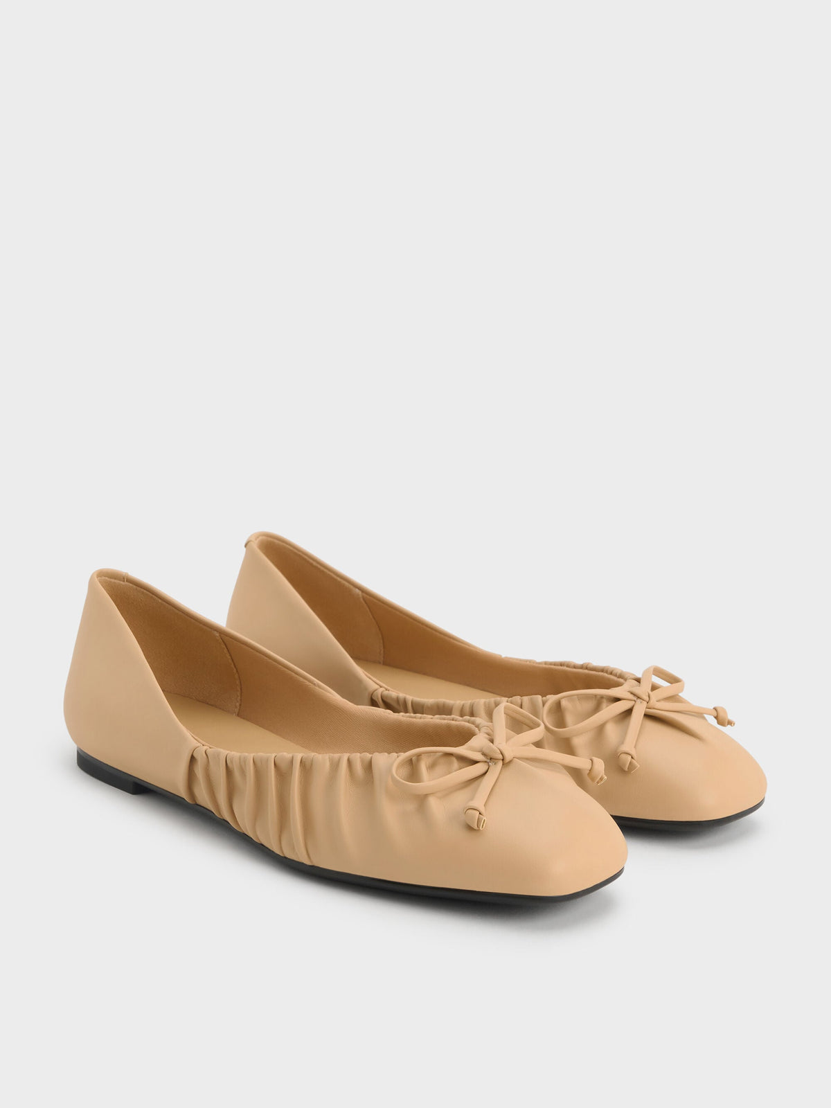Ruched Bow Ballet Flats - Sand | CHARLES & KEITH