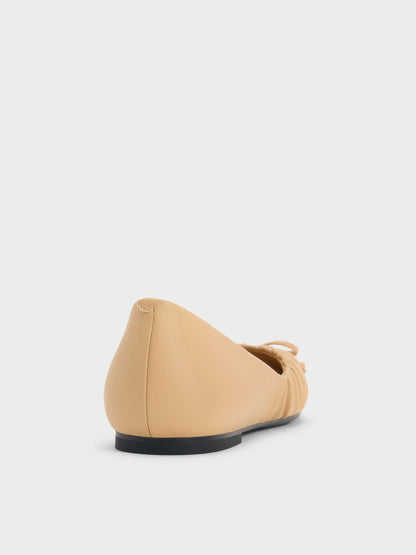 Ruched Bow Ballet Flats - Sand | CHARLES & KEITH