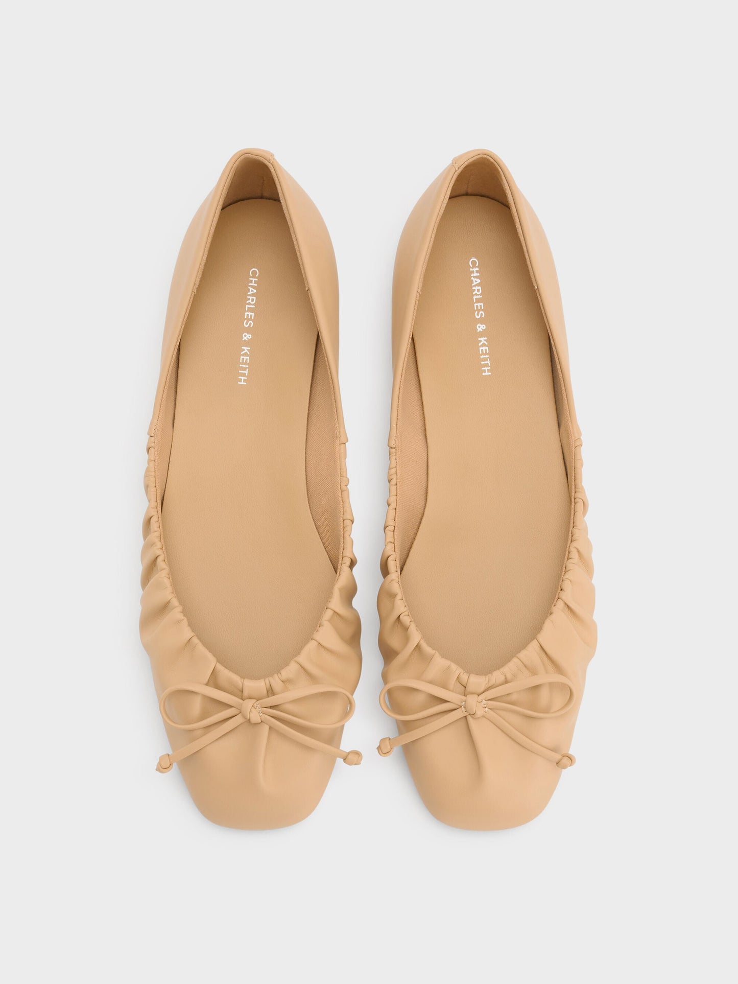 Ruched Bow Ballet Flats - Sand | CHARLES & KEITH
