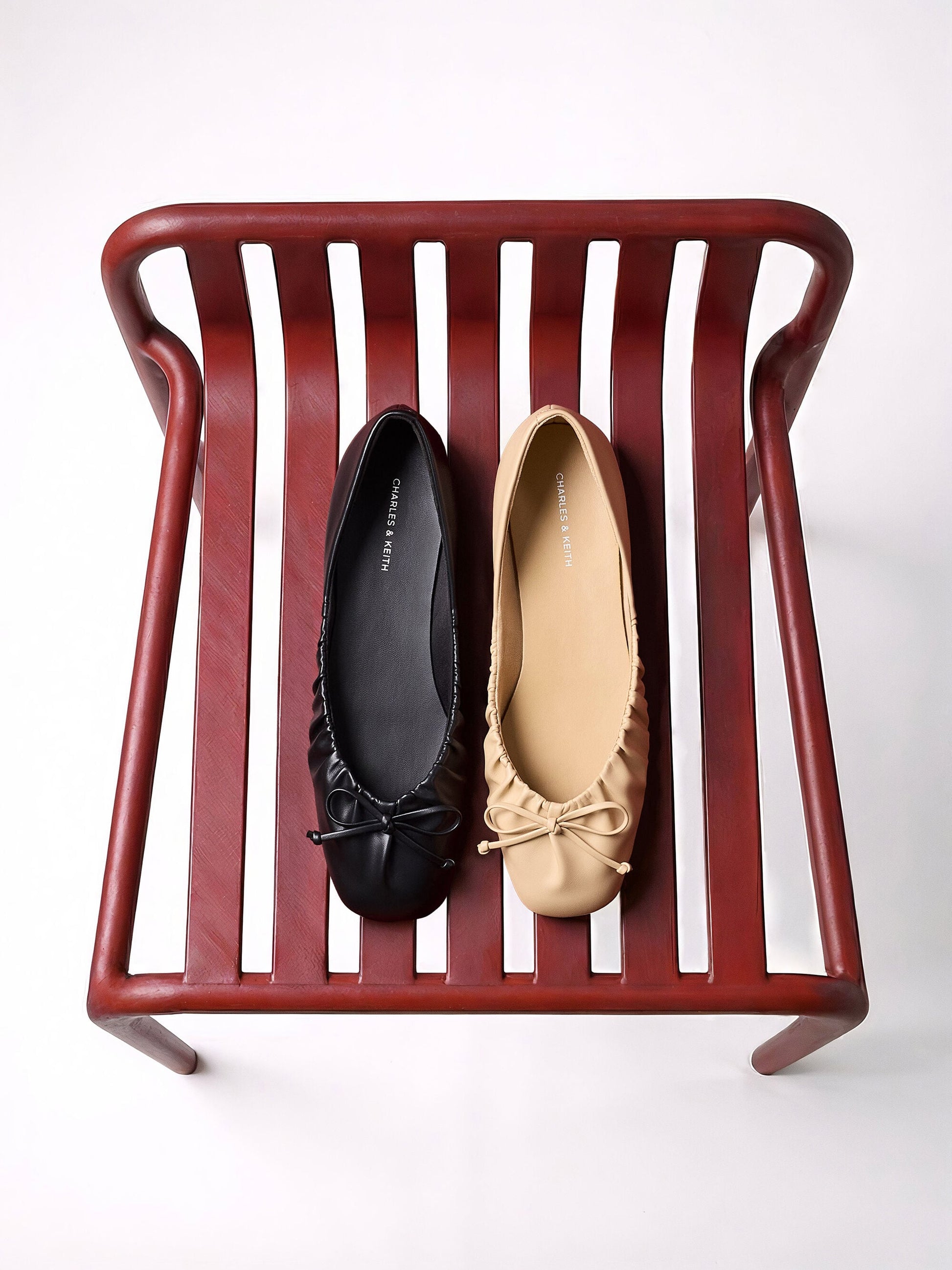 Ruched Bow Ballet Flats - Sand | CHARLES & KEITH