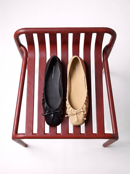 Ruched Bow Ballet Flats - Sand | CHARLES & KEITH
