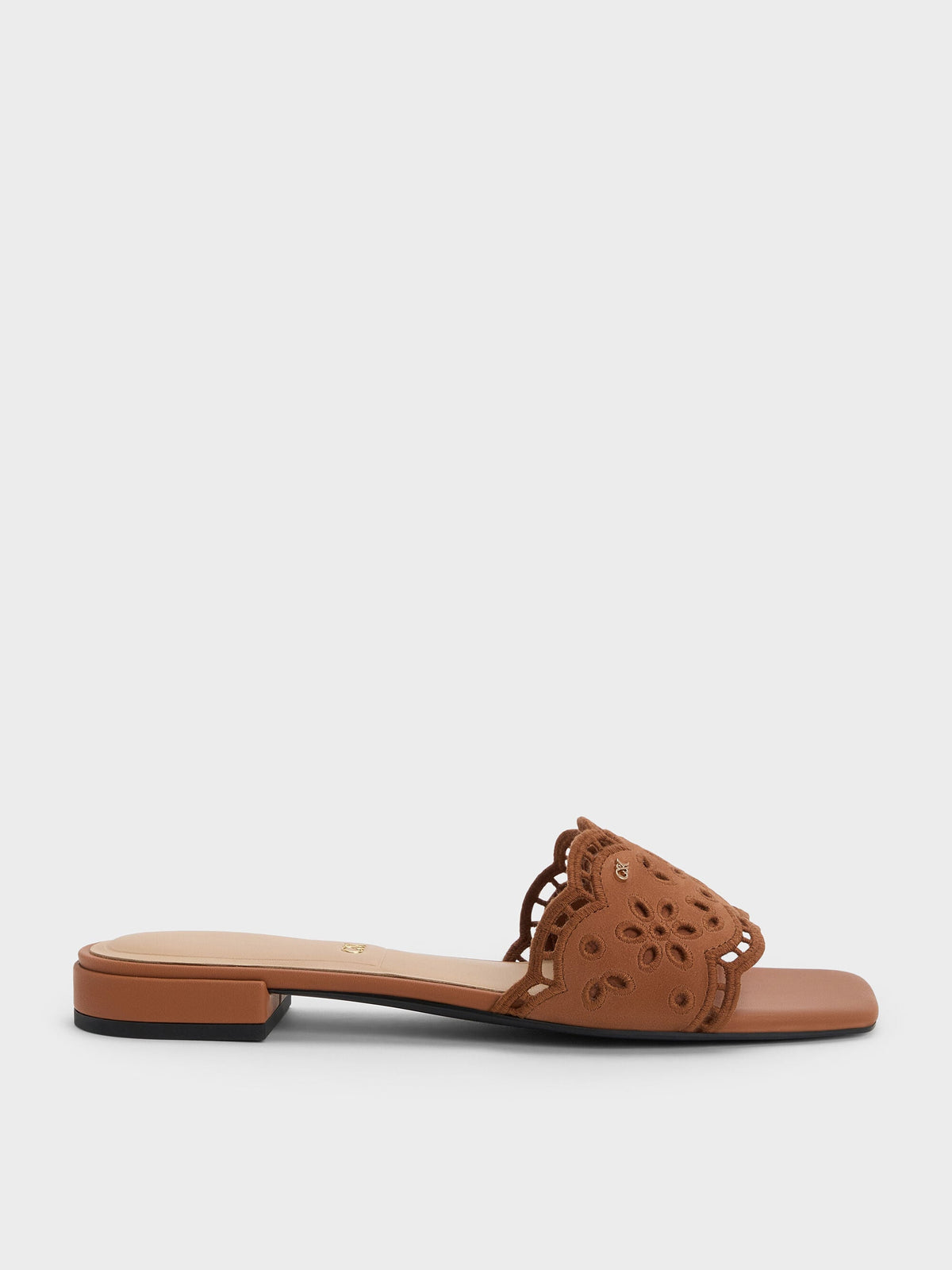 Leather Embroidered Slide Sandals - Cognac | CHARLES & KEITH