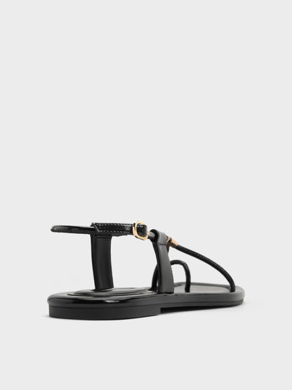 Metallic-Accent Toe-Ring Sandals - Black | CHARLES & KEITH