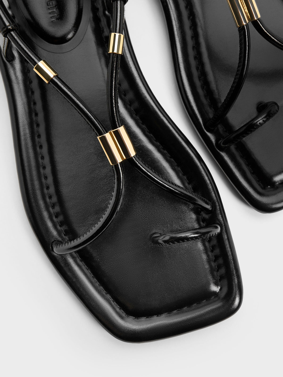 Metallic-Accent Toe-Ring Sandals - Black | CHARLES & KEITH