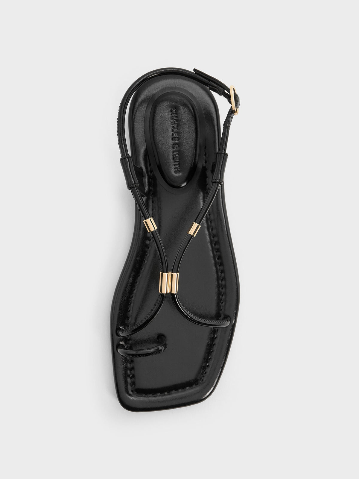 Metallic-Accent Toe-Ring Sandals - Black | CHARLES & KEITH