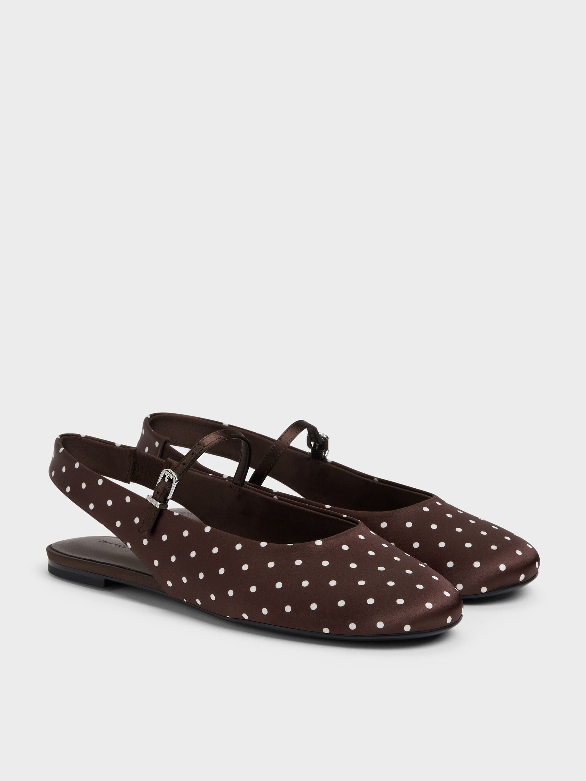 Imani Polka-Dot Slingback Flats - Dark Brown Textured | CHARLES & KEITH