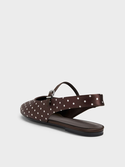 Imani Polka-Dot Slingback Flats - Dark Brown Textured | CHARLES & KEITH