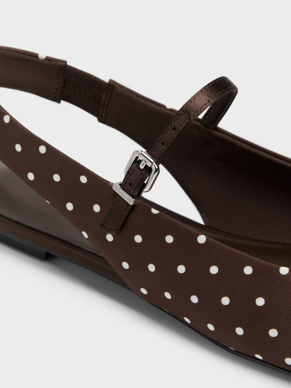 Imani Polka-Dot Slingback Flats - Dark Brown Textured | CHARLES & KEITH