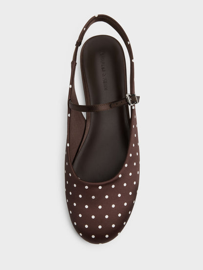 Imani Polka-Dot Slingback Flats - Dark Brown Textured | CHARLES & KEITH