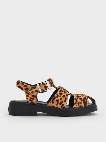 Leopard-Print Textured Caged Sandals - Multi | CHARLES & KEITH