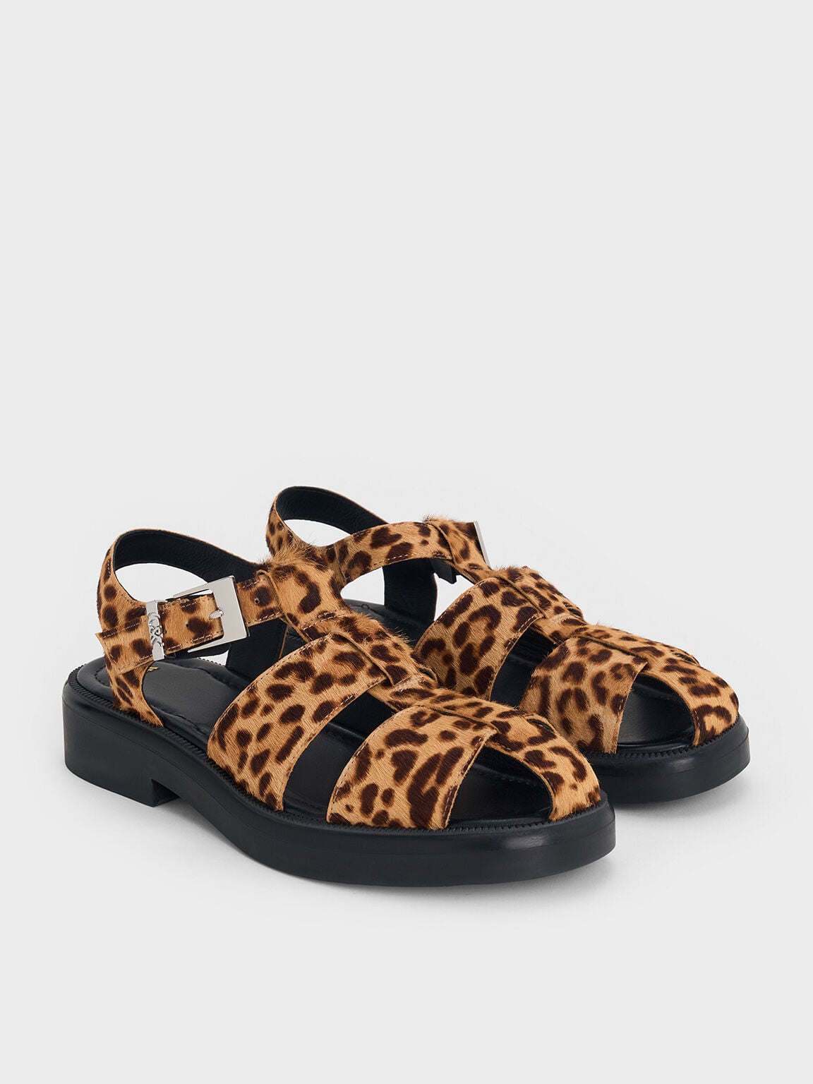 Leopard-Print Textured Caged Sandals - Multi | CHARLES & KEITH