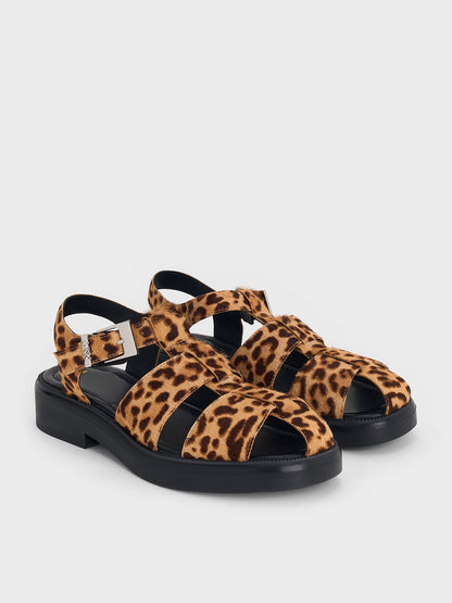 Leopard-Print Textured Caged Sandals - Multi | CHARLES & KEITH