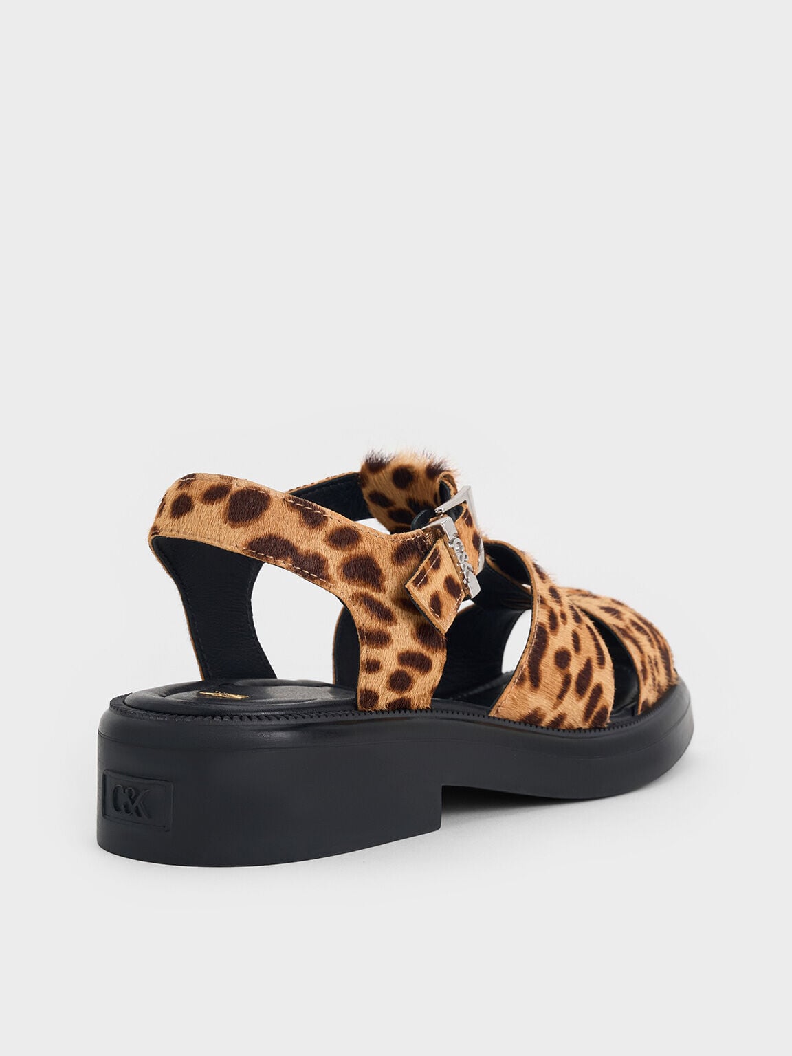 Leopard-Print Textured Caged Sandals - Multi | CHARLES & KEITH