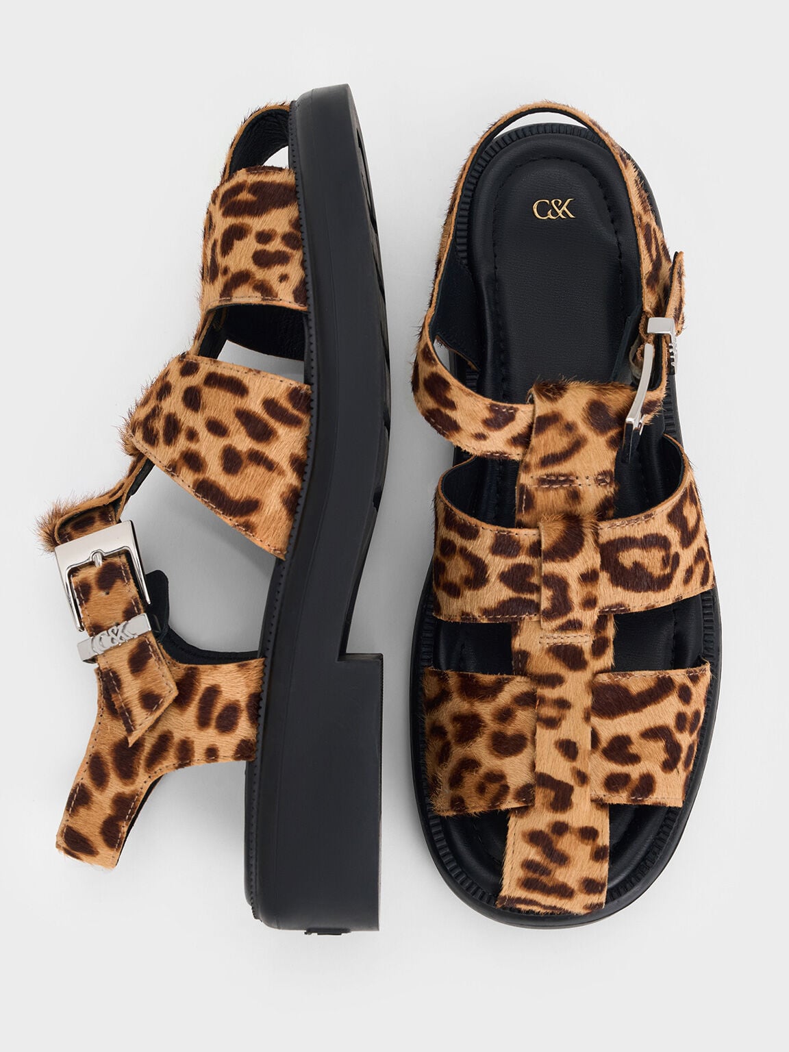 Leopard-Print Textured Caged Sandals - Multi | CHARLES & KEITH